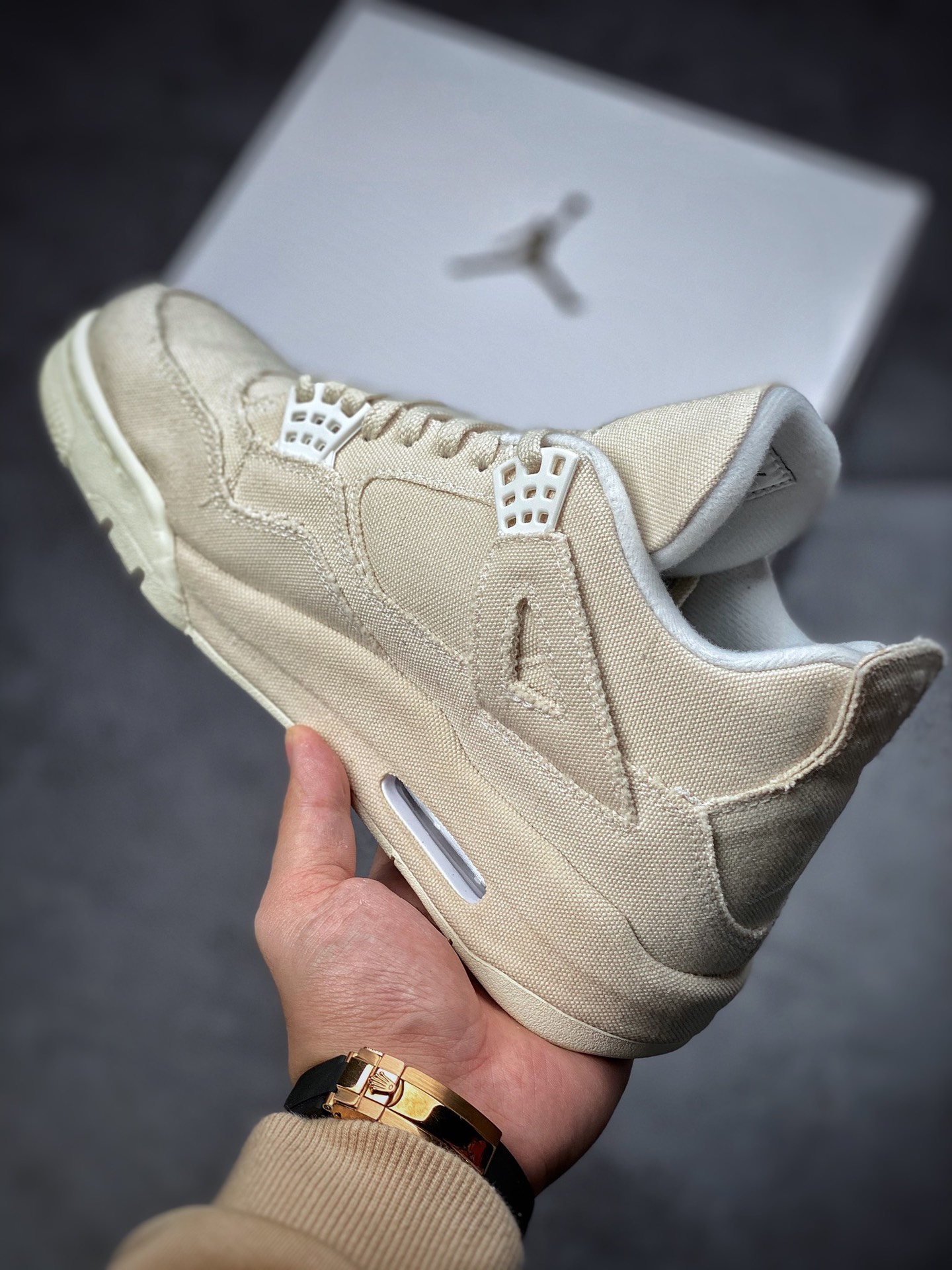 350  Air Jordan4 Retro”Canvas”复古篮球鞋 米白帆布 小Levi’s DQ4909-100