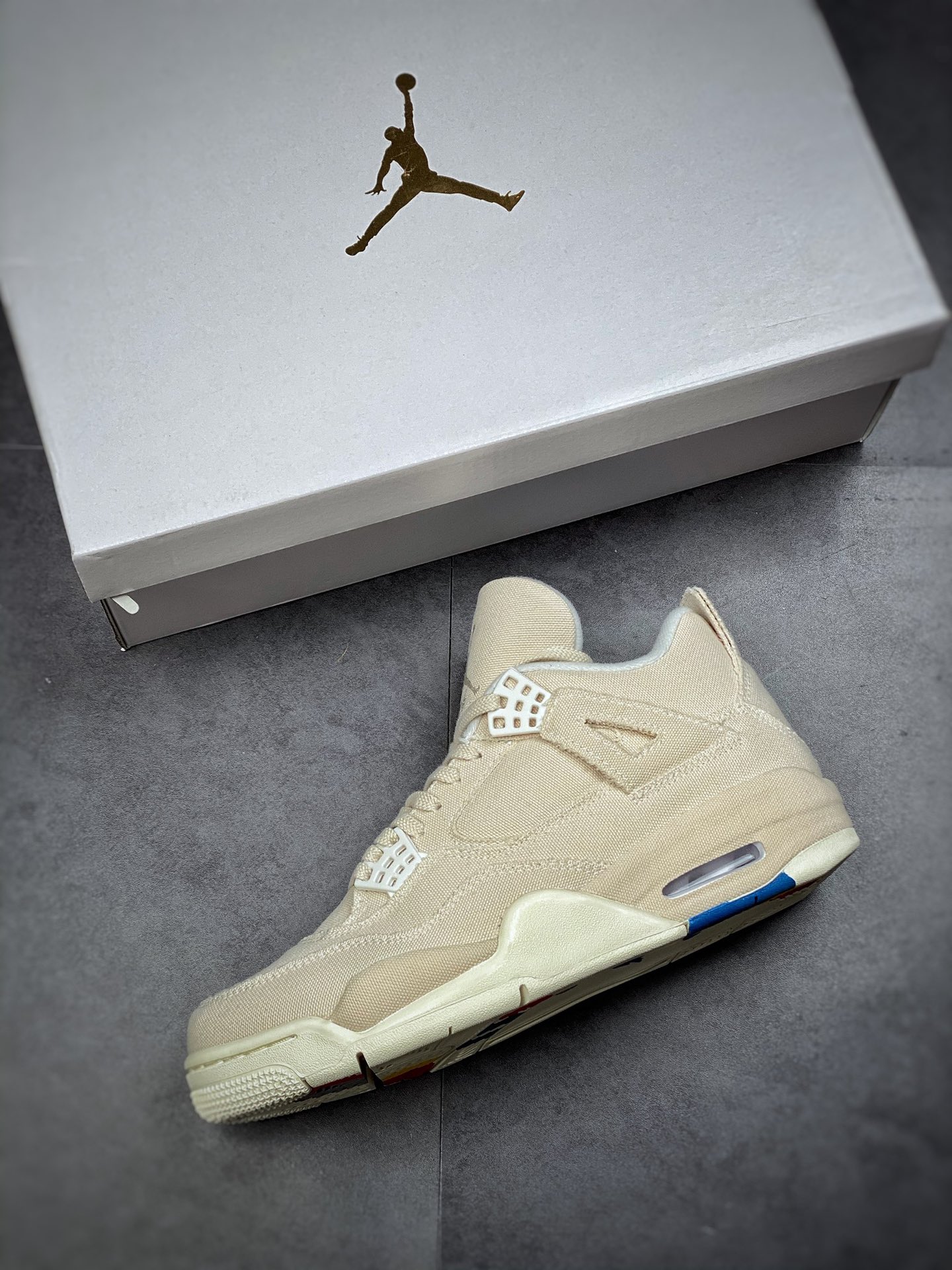 350  Air Jordan4 Retro”Canvas”复古篮球鞋 米白帆布 小Levi’s DQ4909-100