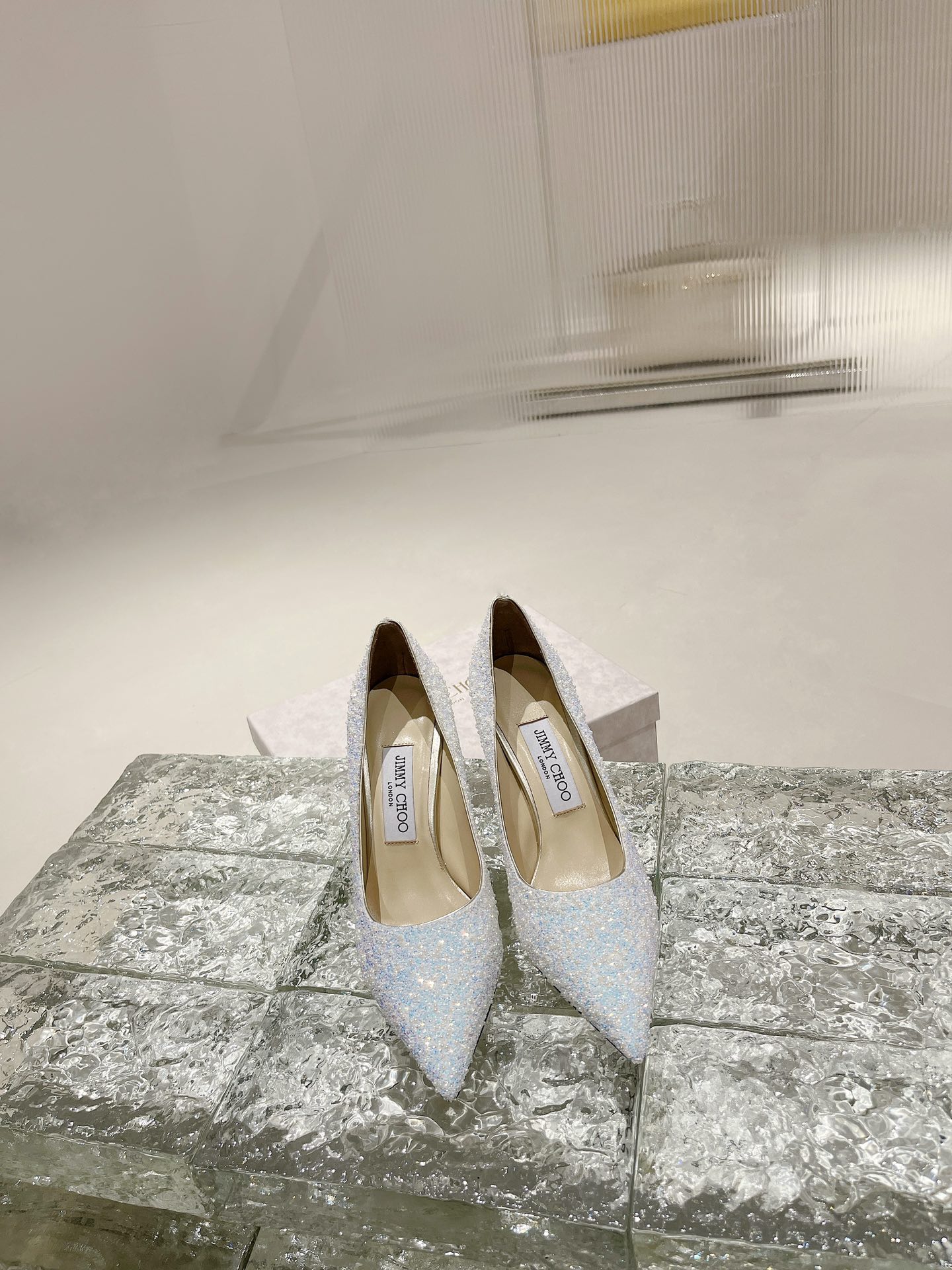 JIMMY CHOO ハイヒール ポインテッドトゥパンプス パールグリッター 高温ホットフィックス+輸入シープホエール フルグレインクリスタルシープスキン