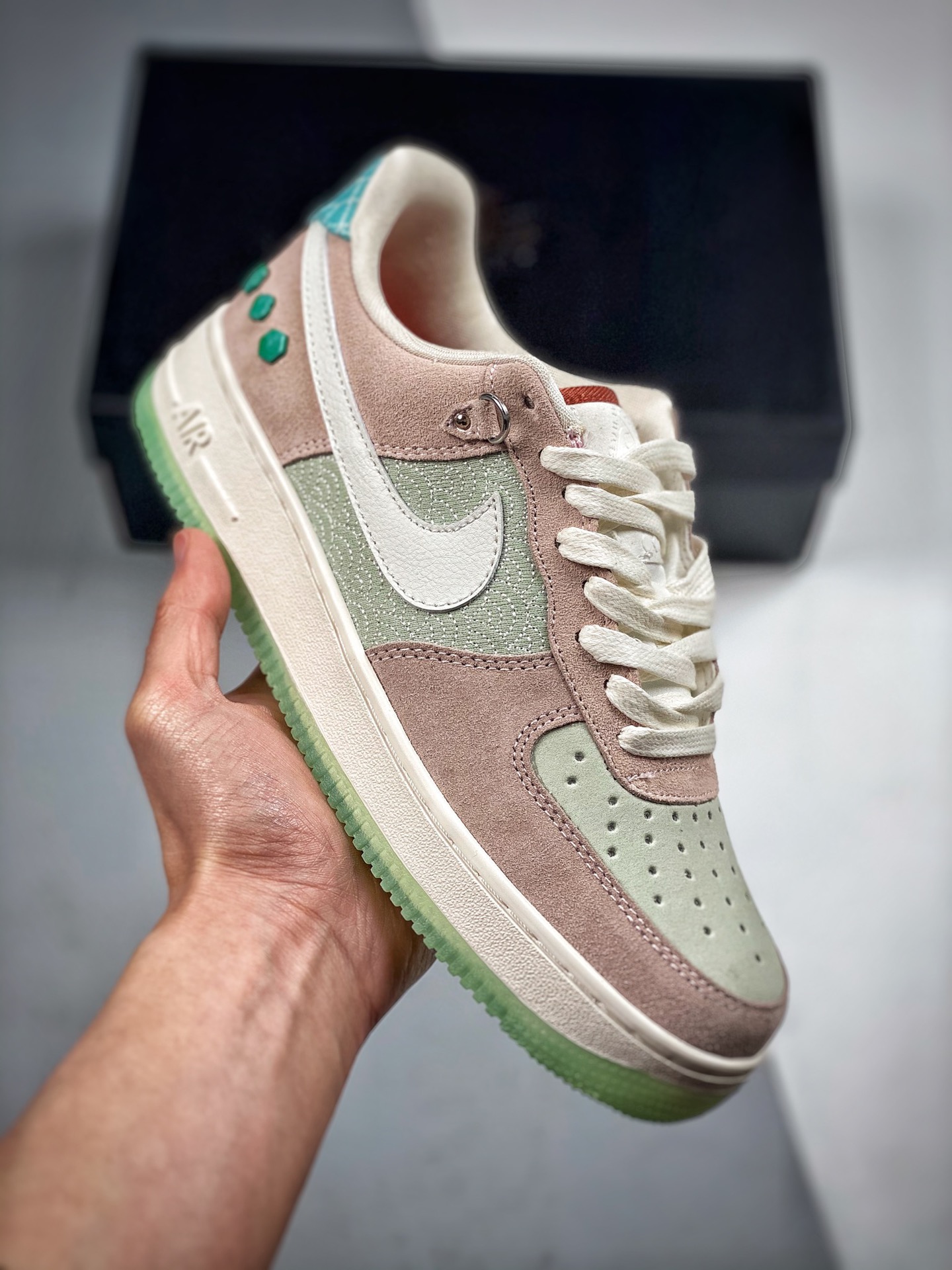推手3 NK Air Force 1, rosa y verde, sincronizado oficialmente, nivel original, horma y plantilla originales, forma autént…