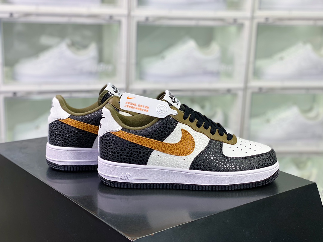 G0 男女鞋真标带半码升级原楦数据开发版型采用硬质牛剖皮革鞋面材质内置全掌Air Sole气垫全新官方配色，耐克Nike Air Force 1’07 Low”Black/White/Brown”空军一号经典低帮百搭休闲运动板鞋“皮革黑白棕石头纹”CW2288-118