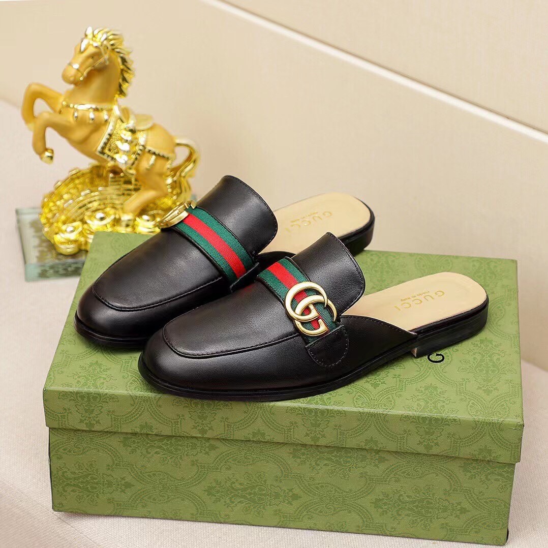 [Gucci Gucci] 2021 new four-season men's half-slip shoes, made of Italian imported first-layer frost