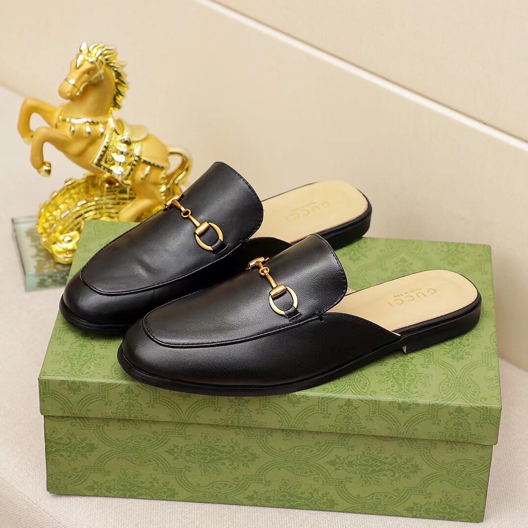 [Gucci Gucci] 2021 new four-season men's half-slip shoes, made of Italian imported first-layer frost