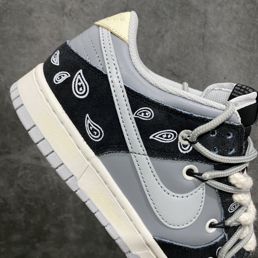 图片[7]-YH纯原版本Nike Dunk Low vibe做旧 腰果花Vibe主题定制 耐磨防滑 低帮休闲板鞋 男女款 灰黑 货号：DH7913-001 原厂原档案开发，原盒原标，原厂头层皮料，官方厚鞋舌设计，做工细节全方位比对原鞋。 尺码：36 36.5 37.5 38 38.5 39 40 40.5 41 42 42.5 43 44 44.5 45 46 47.5-选品中心