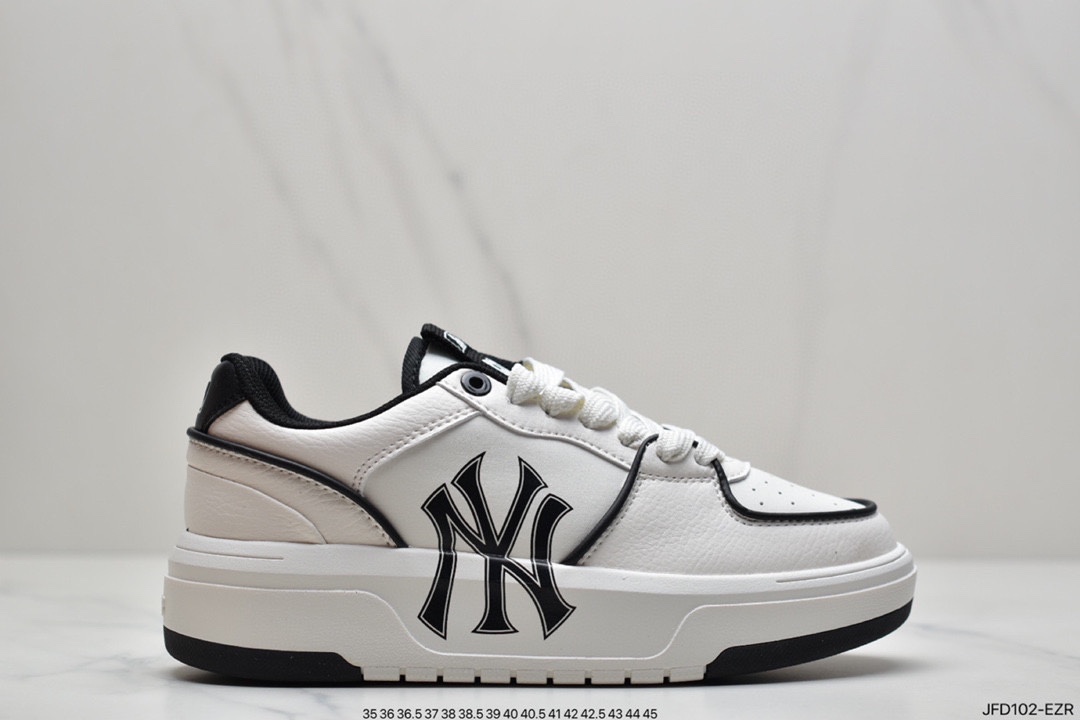 170 MLB Chunky Liner New York Yankees学长鞋系列低帮慢跑鞋“皮革白黑NY印花”3ASXCA12N-50WHS