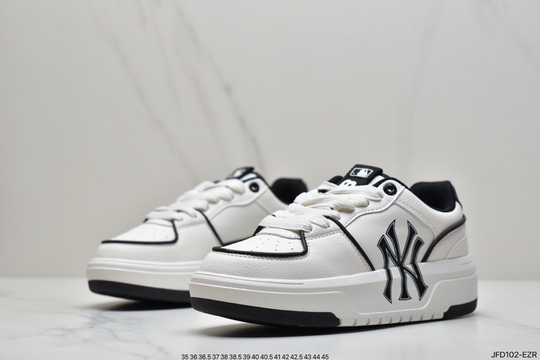 170 MLB Chunky Liner New York Yankees学长鞋系列低帮慢跑鞋“皮革白黑NY印花”3ASXCA12N-50WHS
