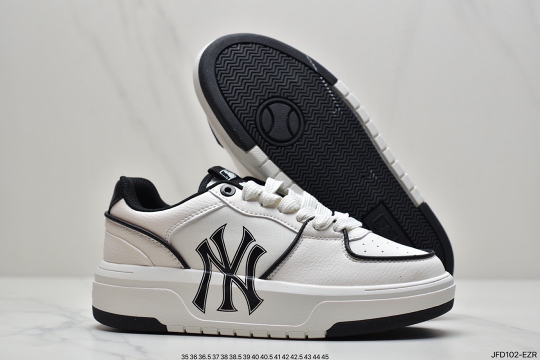 170 MLB Chunky Liner New York Yankees学长鞋系列低帮慢跑鞋“皮革白黑NY印花”3ASXCA12N-50WHS