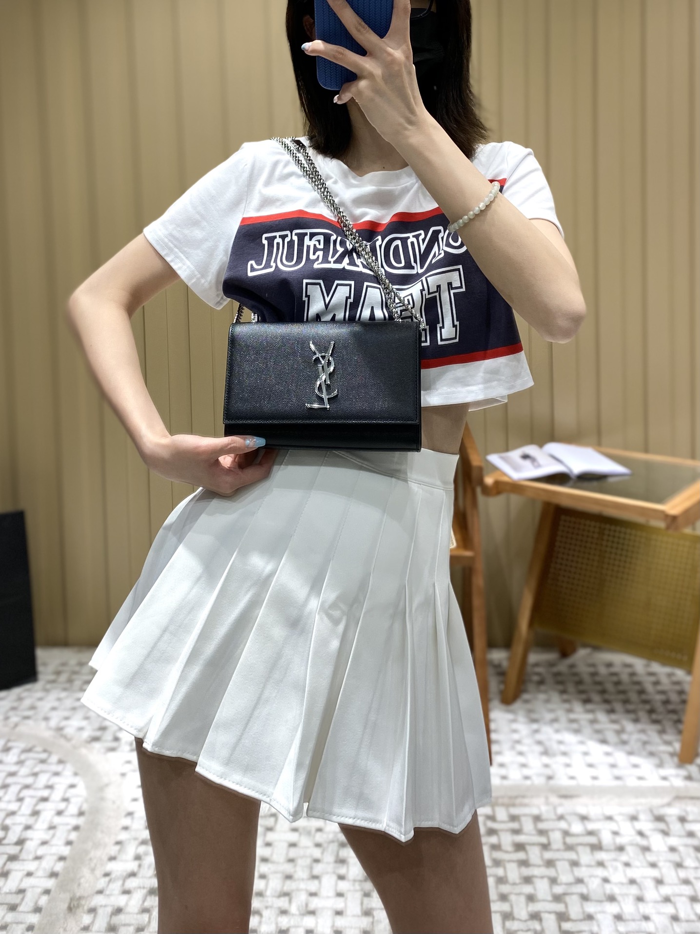 Saint laurent Ysl 𝙆𝙖𝙩𝙚 20𝙘𝙢 链条包 469390黑色球纹银扣