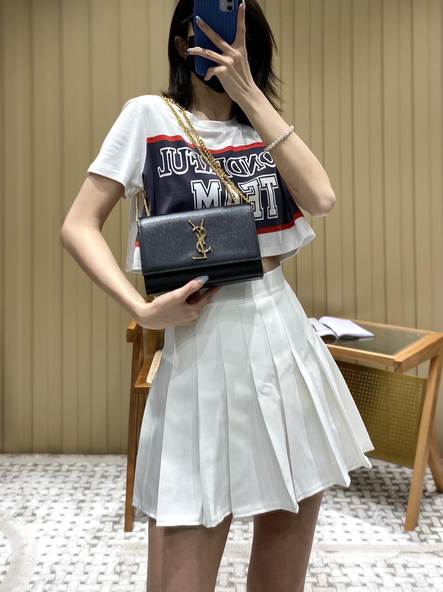 Saint laurent Ysl 𝙆𝙖𝙩𝙚 20𝙘𝙢 链条包 469390黑色球纹金扣