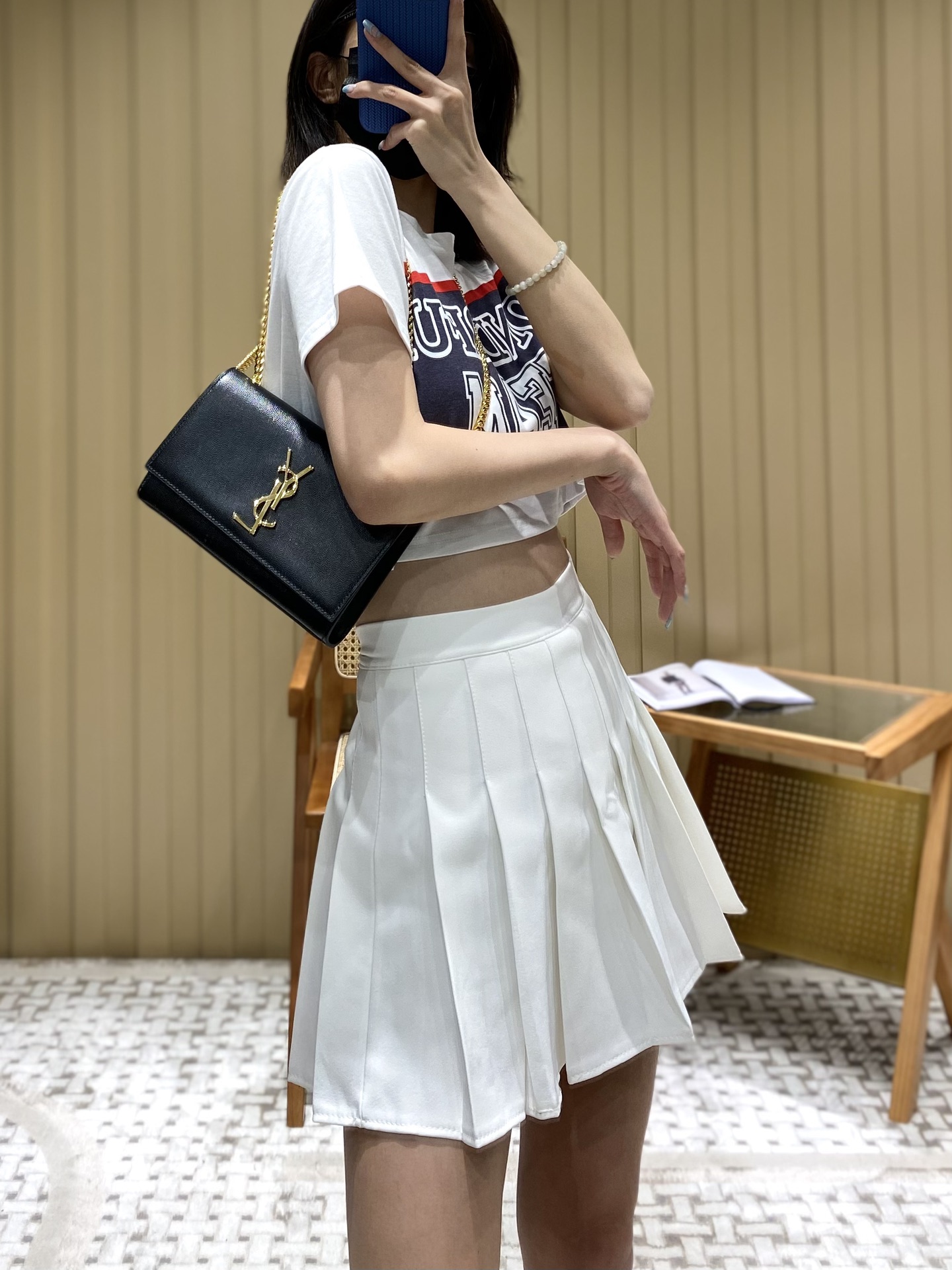 Saint laurent Ysl 𝙆𝙖𝙩𝙚 20𝙘𝙢 链条包 469390黑色球纹金扣