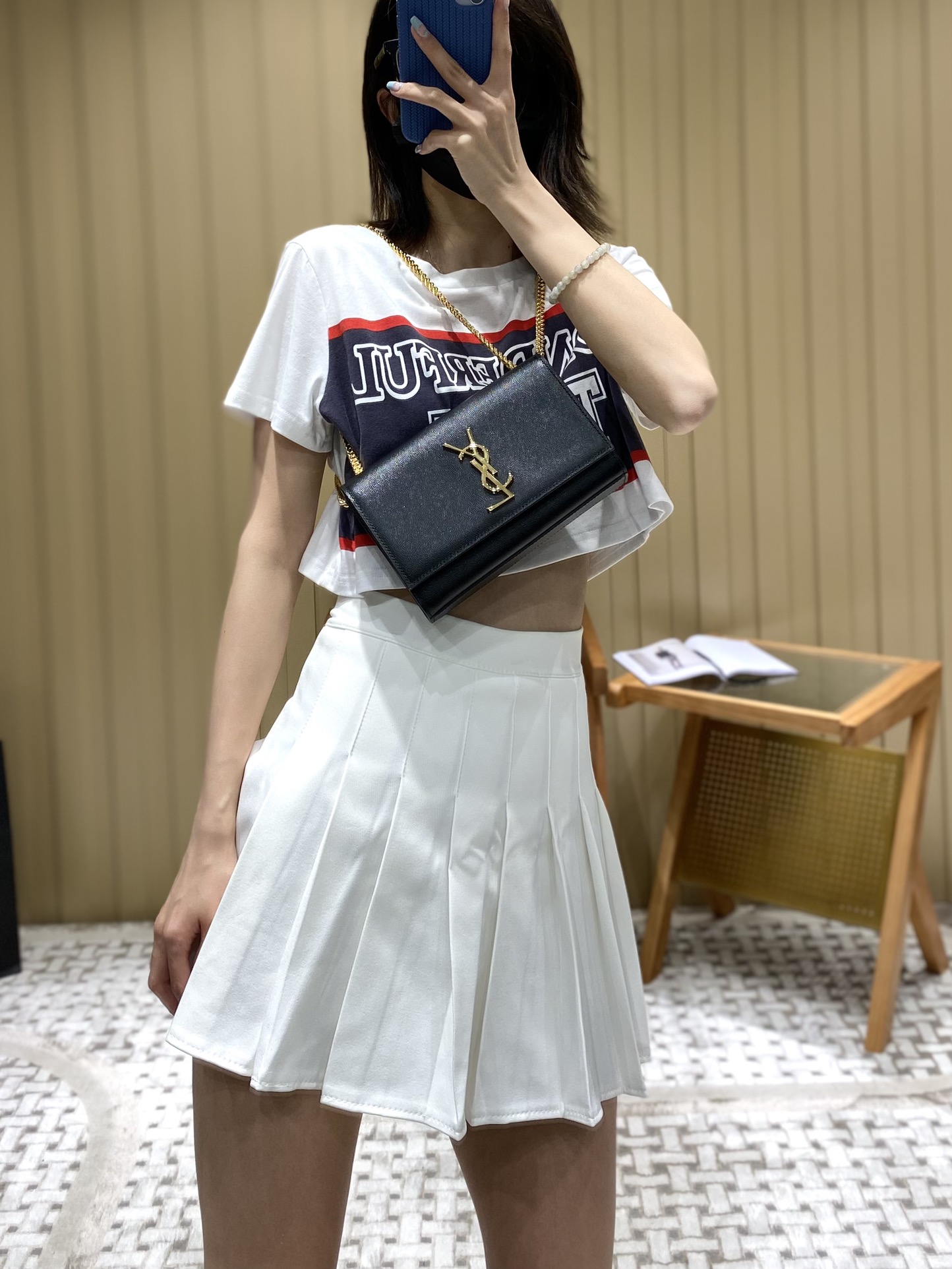 Saint laurent Ysl 𝙆𝙖𝙩𝙚 20𝙘𝙢 链条包 469390黑色球纹金扣