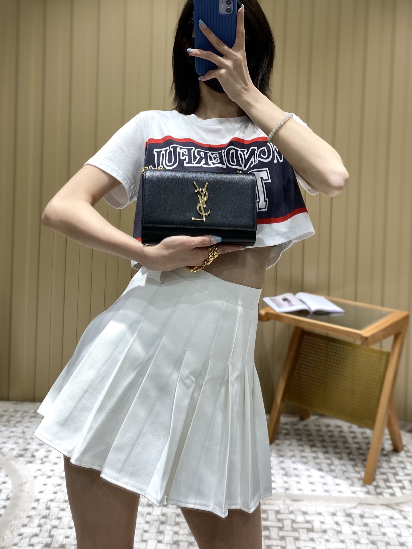 Saint laurent Ysl 𝙆𝙖𝙩𝙚 20𝙘𝙢 链条包 469390黑色球纹金扣