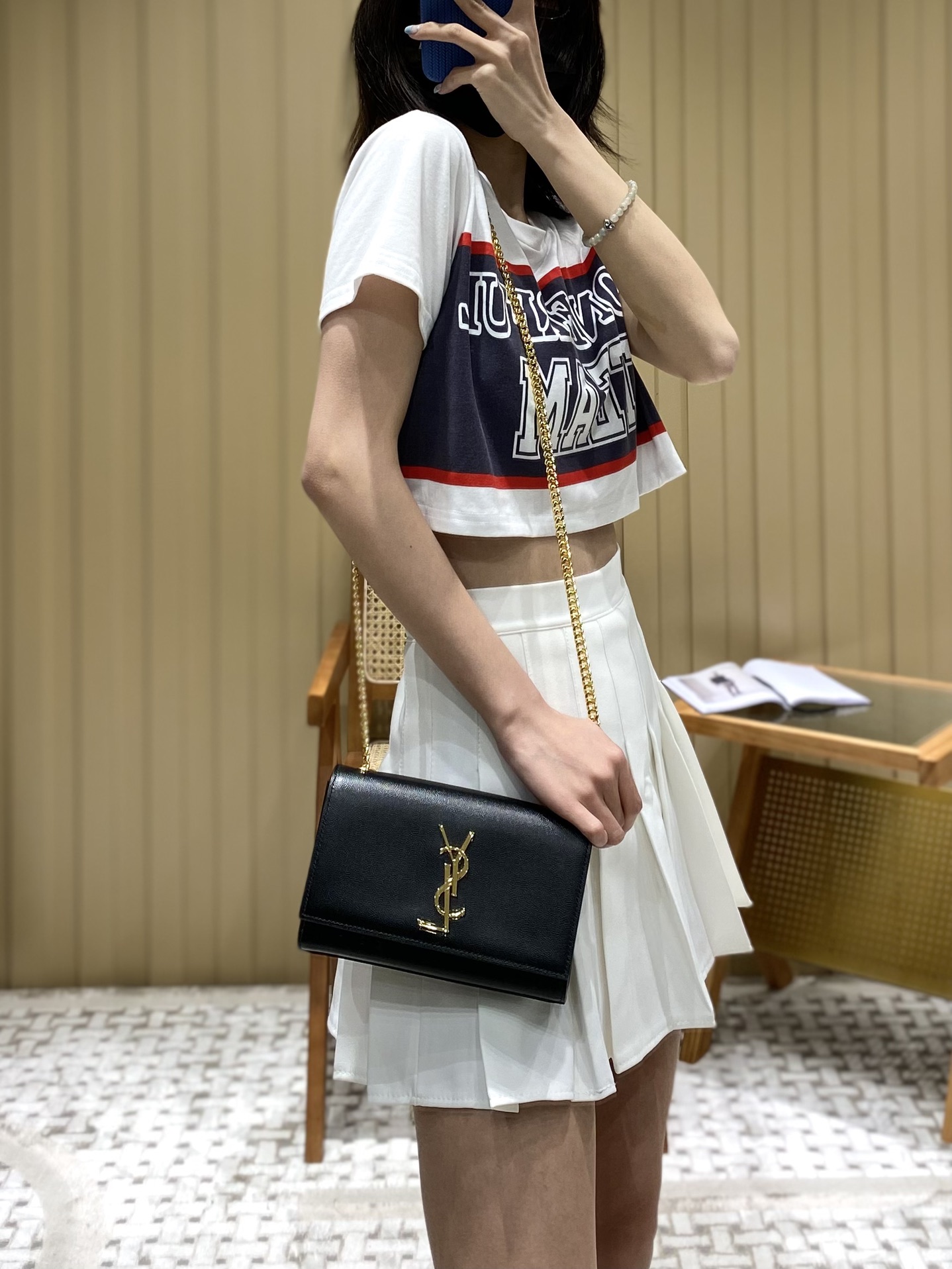 Saint laurent Ysl 𝙆𝙖𝙩𝙚 20𝙘𝙢 链条包 469390黑色球纹金扣