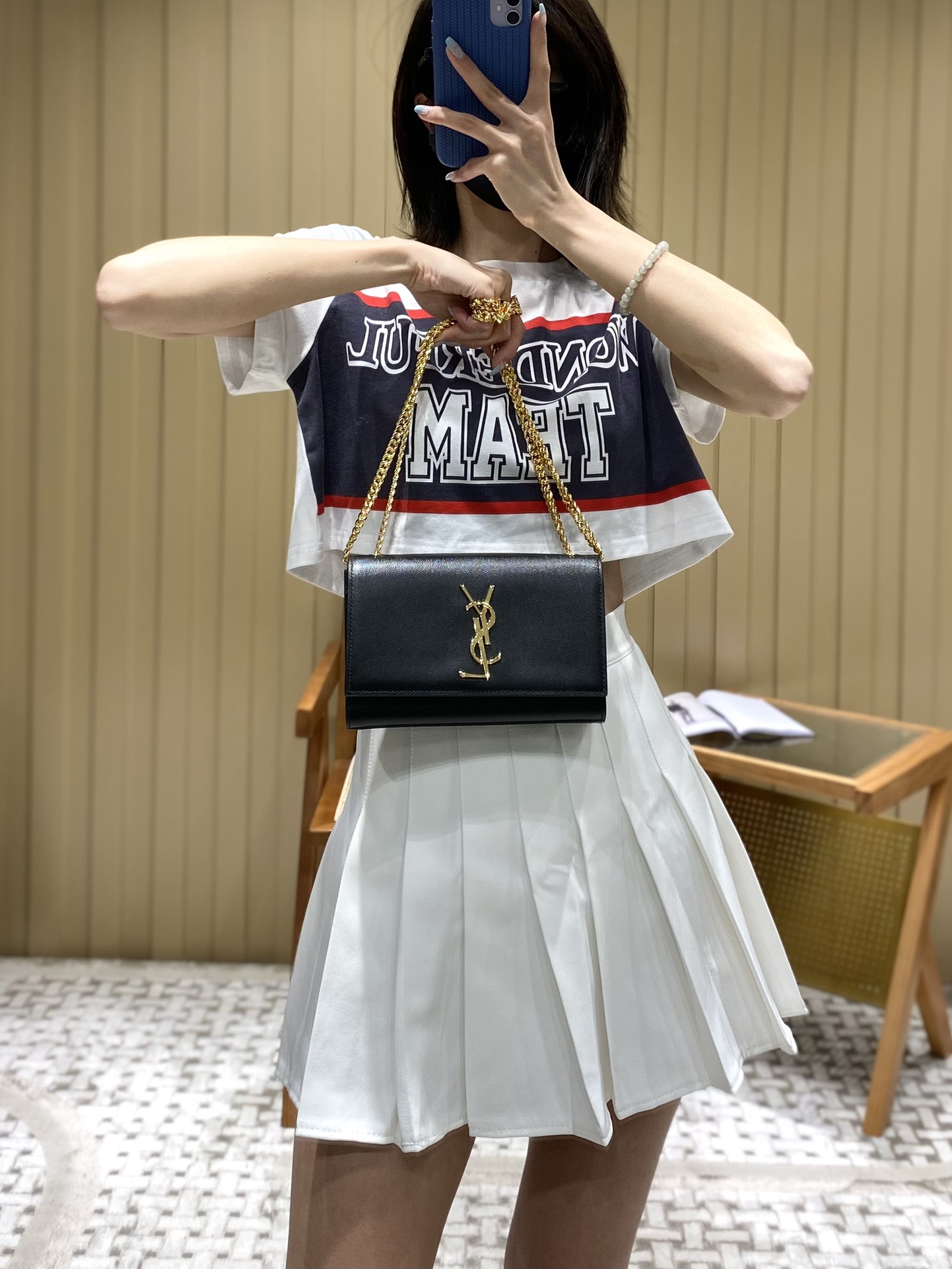 Saint laurent Ysl 𝙆𝙖𝙩𝙚 20𝙘𝙢 链条包 469390黑色球纹金扣