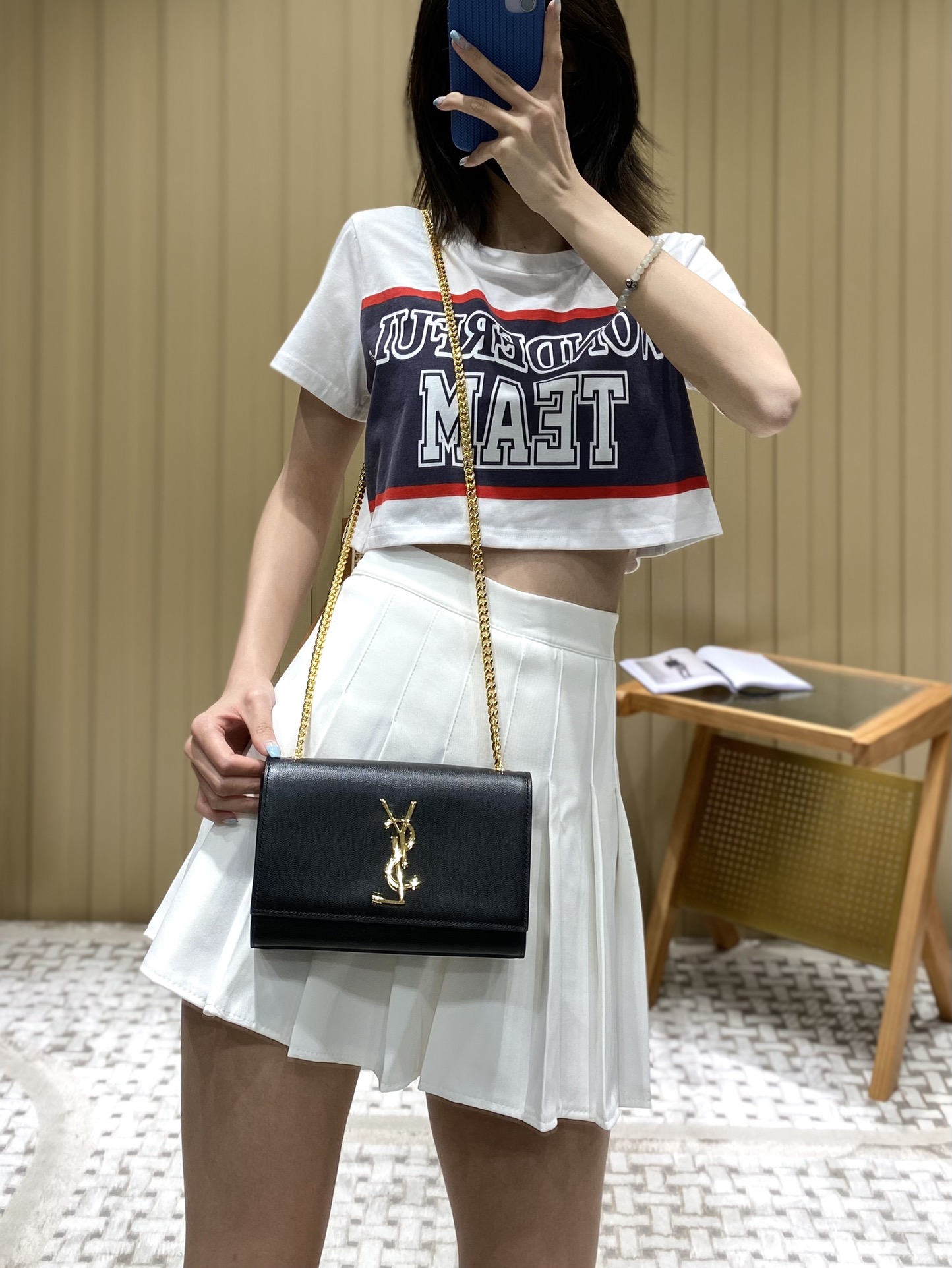 Saint laurent Ysl 𝙆𝙖𝙩𝙚 20𝙘𝙢 链条包 469390黑色球纹金扣