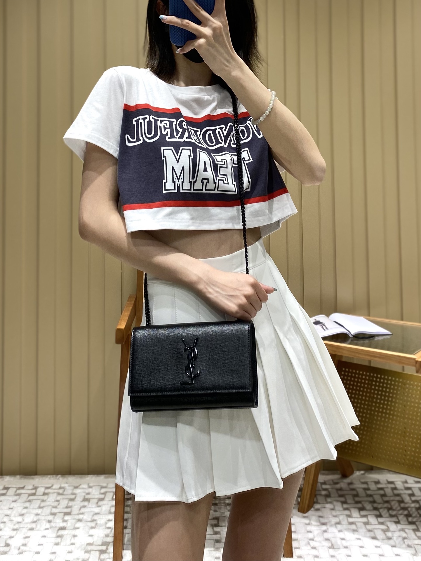 Saint laurent Ysl 𝙆𝙖𝙩𝙚 20𝙘𝙢 链条包 469390黑色球纹黑扣