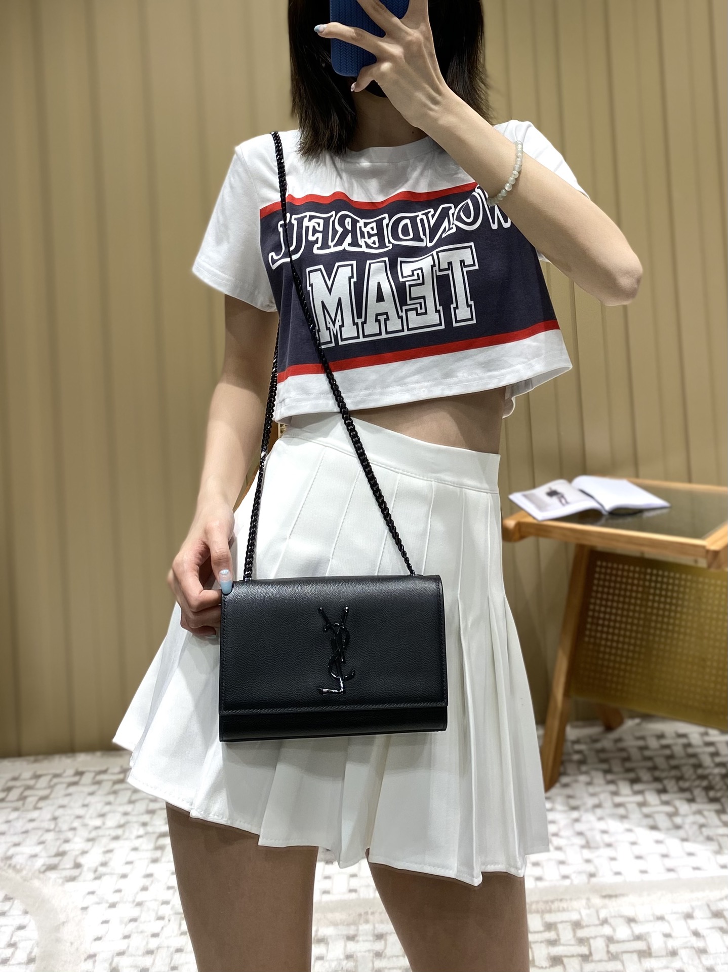 Saint laurent Ysl 𝙆𝙖𝙩𝙚 20𝙘𝙢 链条包 469390黑色球纹黑扣