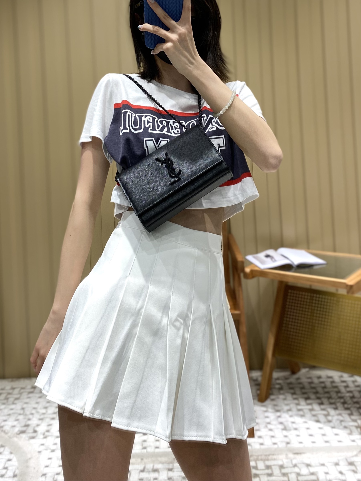 Saint laurent Ysl 𝙆𝙖𝙩𝙚 20𝙘𝙢 链条包 469390黑色球纹黑扣