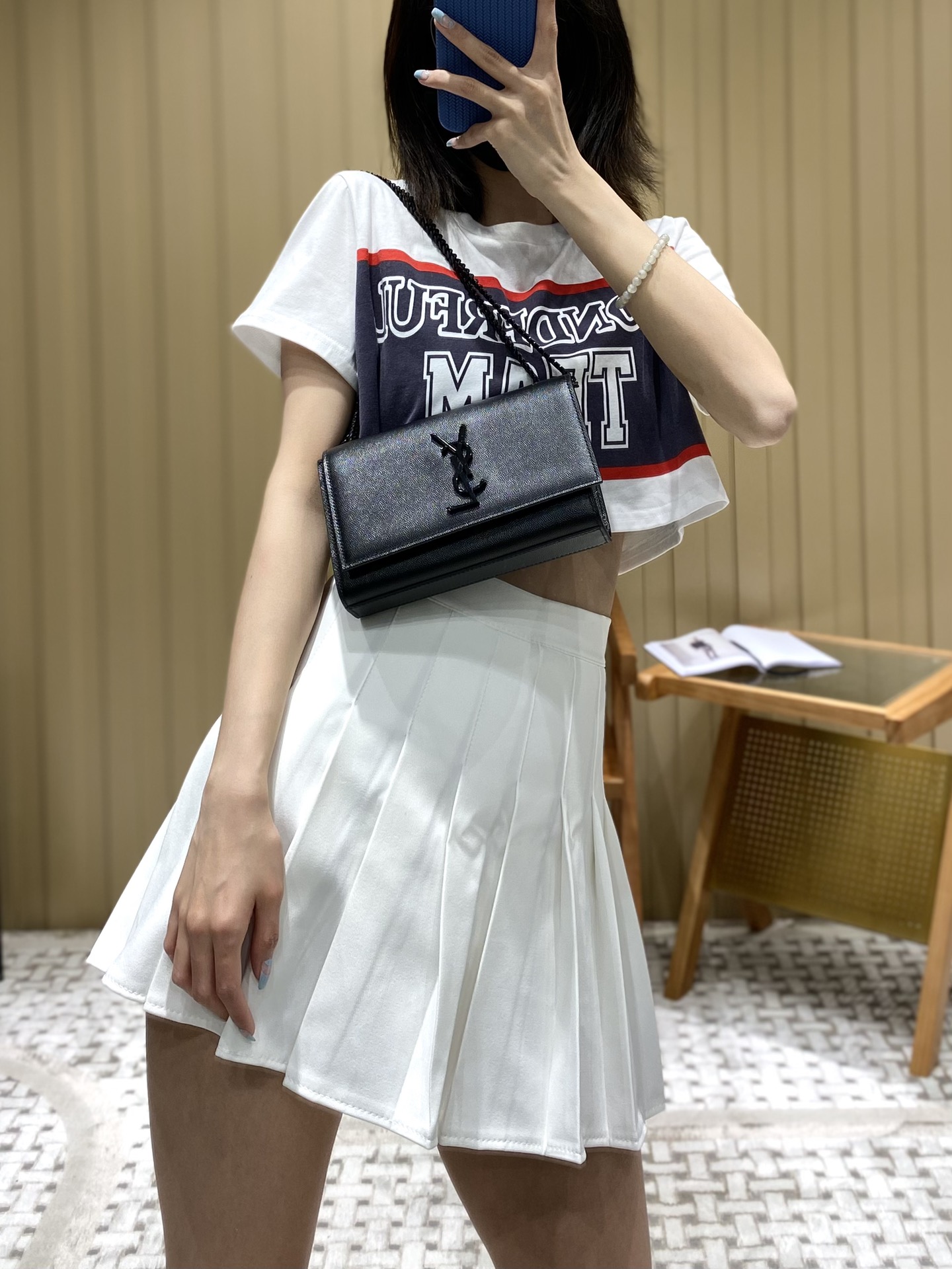 Saint laurent Ysl 𝙆𝙖𝙩𝙚 20𝙘𝙢 链条包 469390黑色球纹黑扣