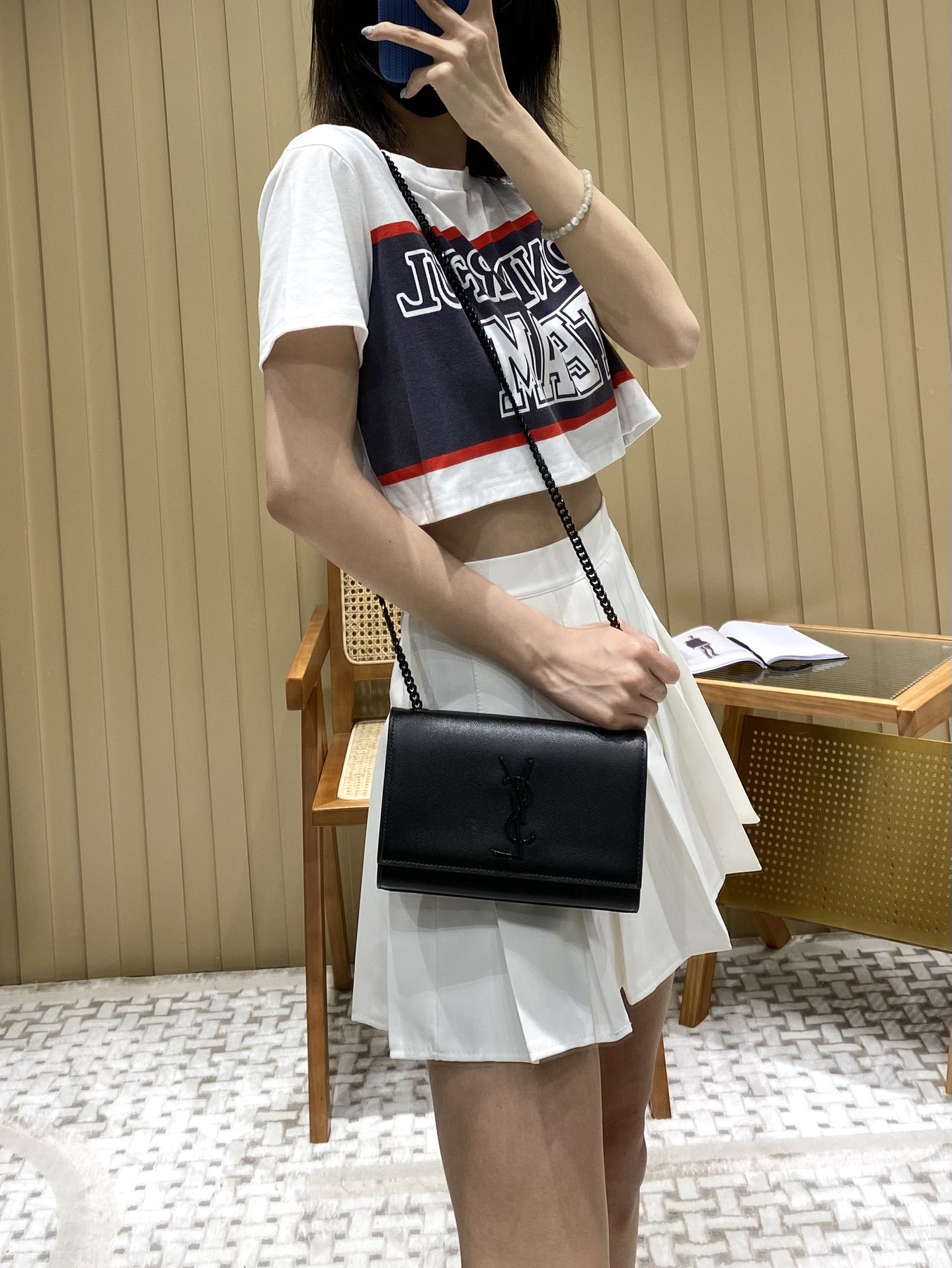 Saint laurent Ysl 𝙆𝙖𝙩𝙚 20𝙘𝙢 链条包 469390黑色球纹黑扣
