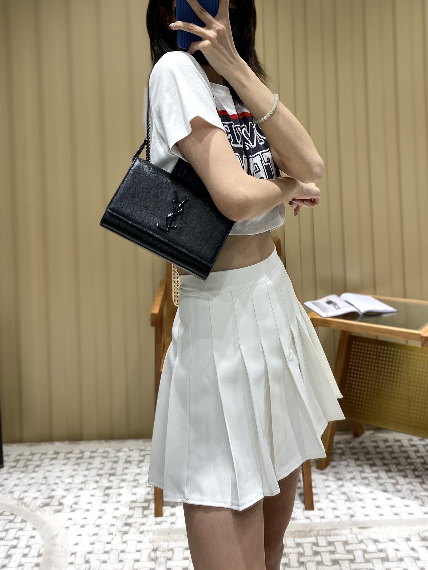 Saint laurent Ysl 𝙆𝙖𝙩𝙚 20𝙘𝙢 链条包 469390黑色球纹黑扣
