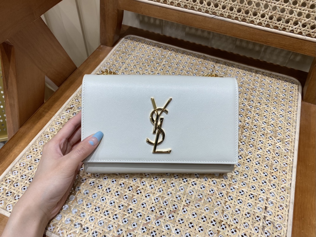 Saint laurent Ysl 𝙆𝙖𝙩𝙚 20𝙘𝙢 链条包 469390白色球纹金扣