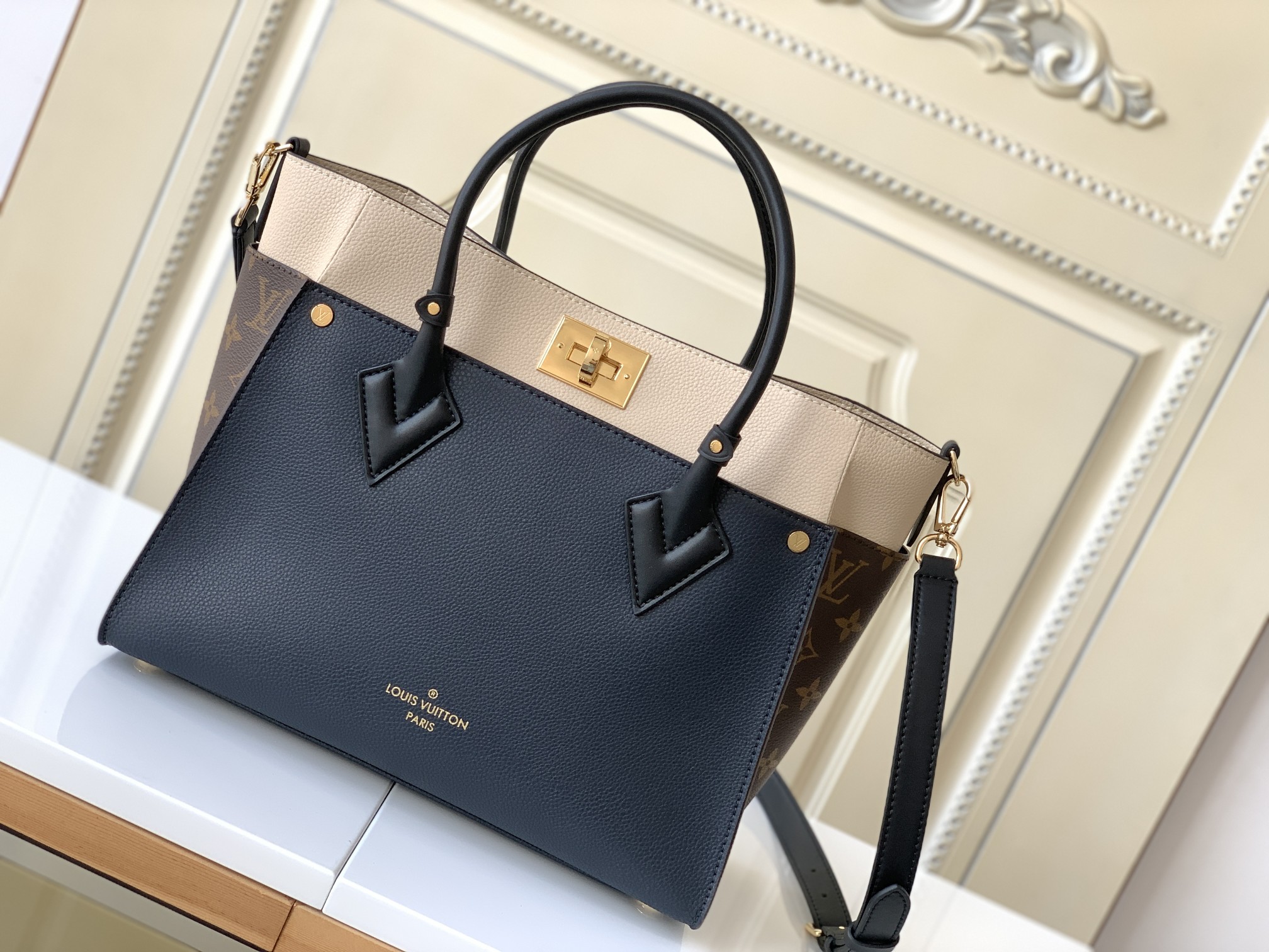 Best Wholesale Replica
 Louis Vuitton LV On My Side Bags Handbags Luxury Shop
 Blue Dark Monogram Canvas Calfskin Cowhide M53823