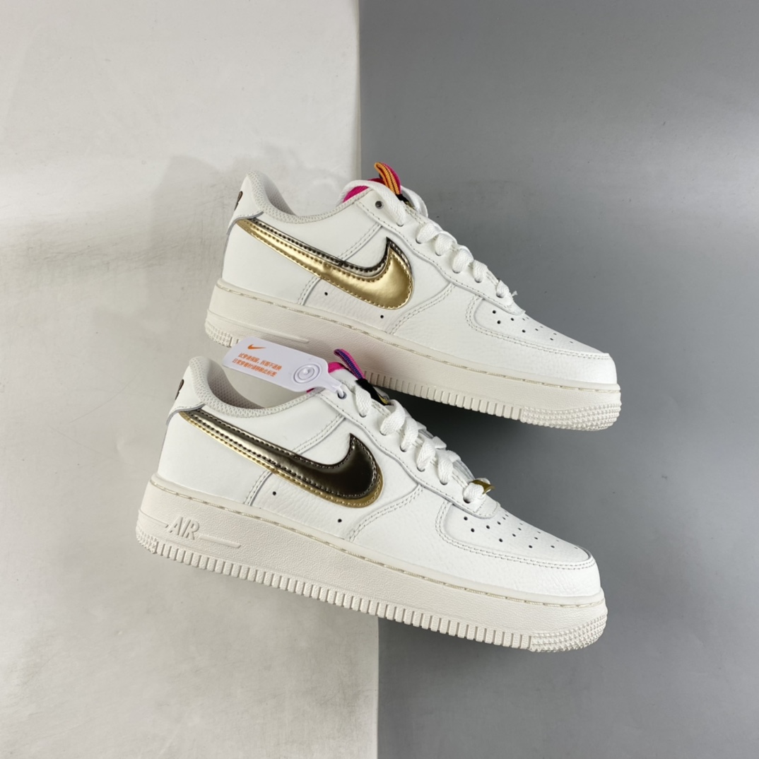 P200  Nk Air Force 1’07 Low ”Double Swoosh” 灰金双钩休闲板鞋 DH9595-001