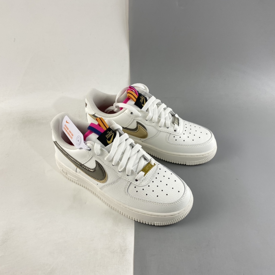 P200  Nk Air Force 1’07 Low ”Double Swoosh” 灰金双钩休闲板鞋 DH9595-001