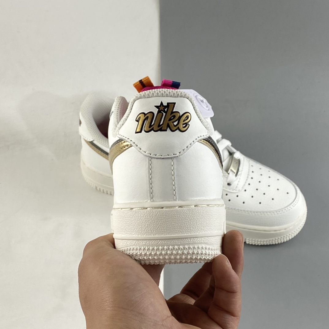 P200  Nk Air Force 1’07 Low ”Double Swoosh” 灰金双钩休闲板鞋 DH9595-001