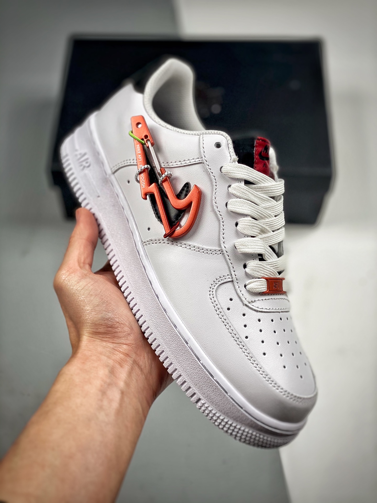 推手3 NK Air Force 1, negro, blanco y rojo, mosquetón, horma y plantilla originales, forma auténtica de Air Force, especi…