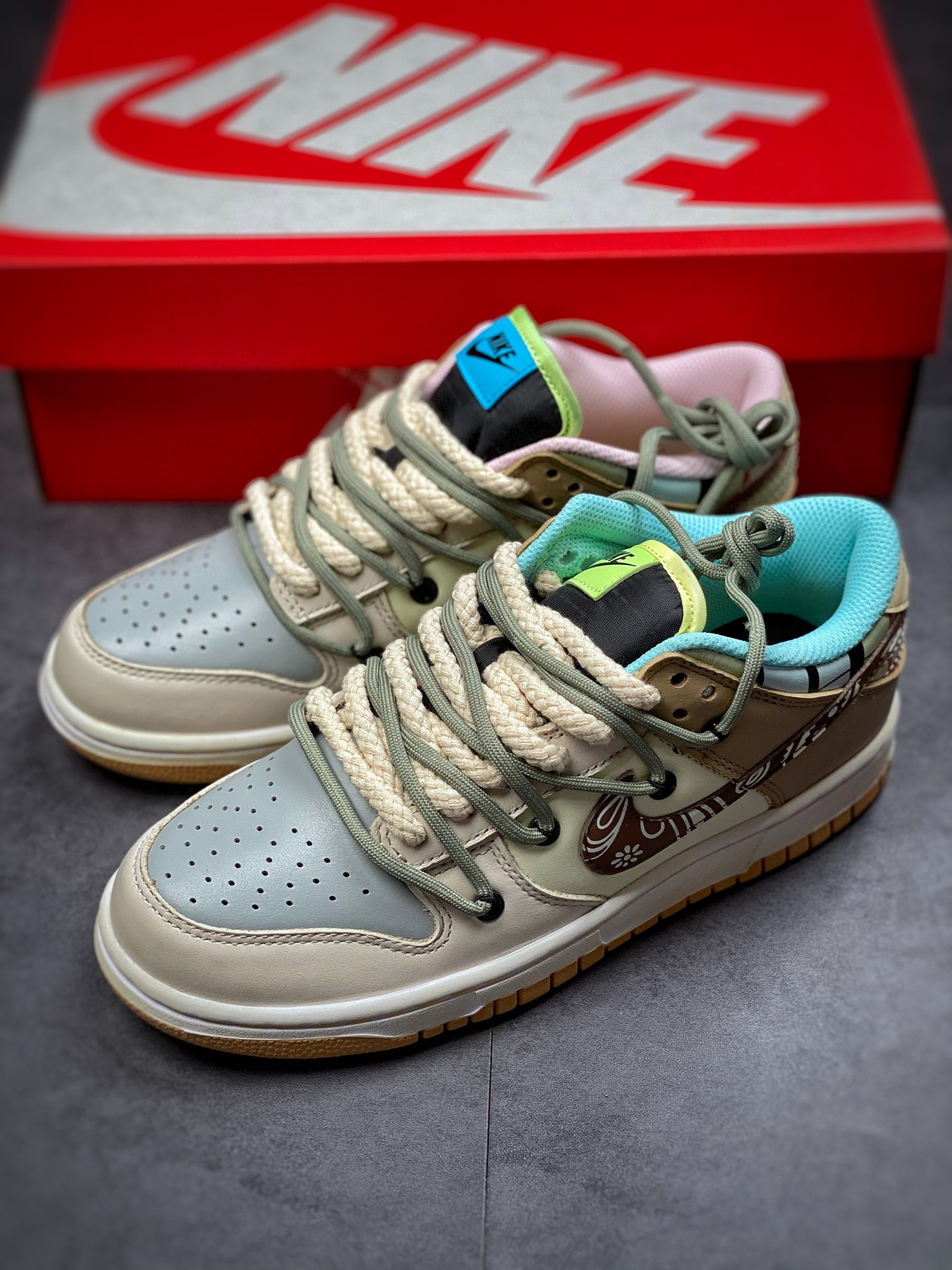 360 Nike Dunk SB Low 卡其 腰果花纯原版本解构鞋带 DH0952-001