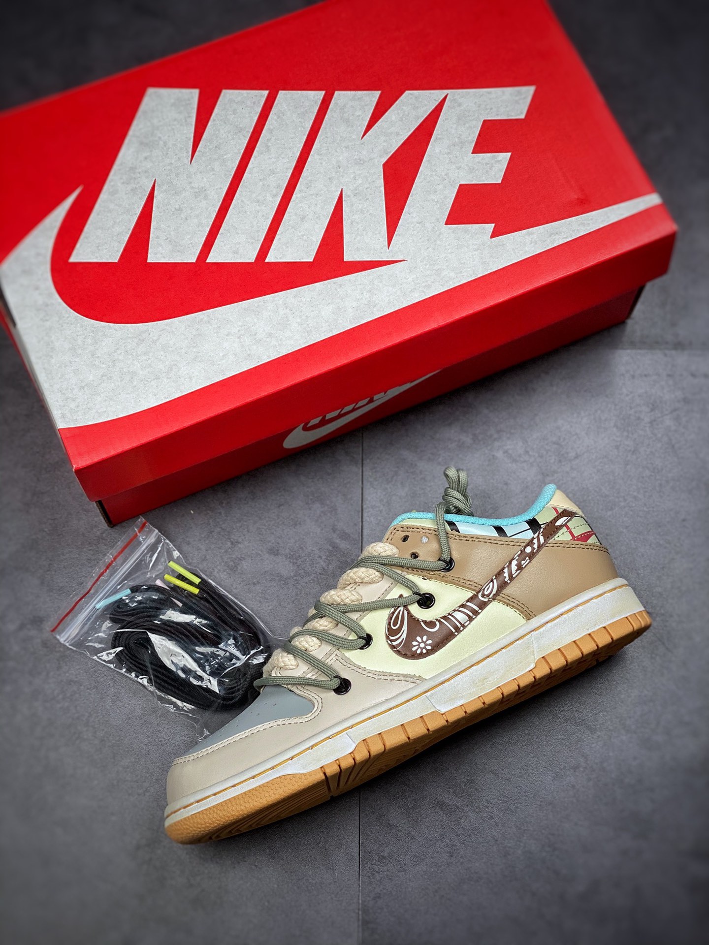 360 Nike Dunk SB Low 卡其 腰果花纯原版本解构鞋带 DH0952-001