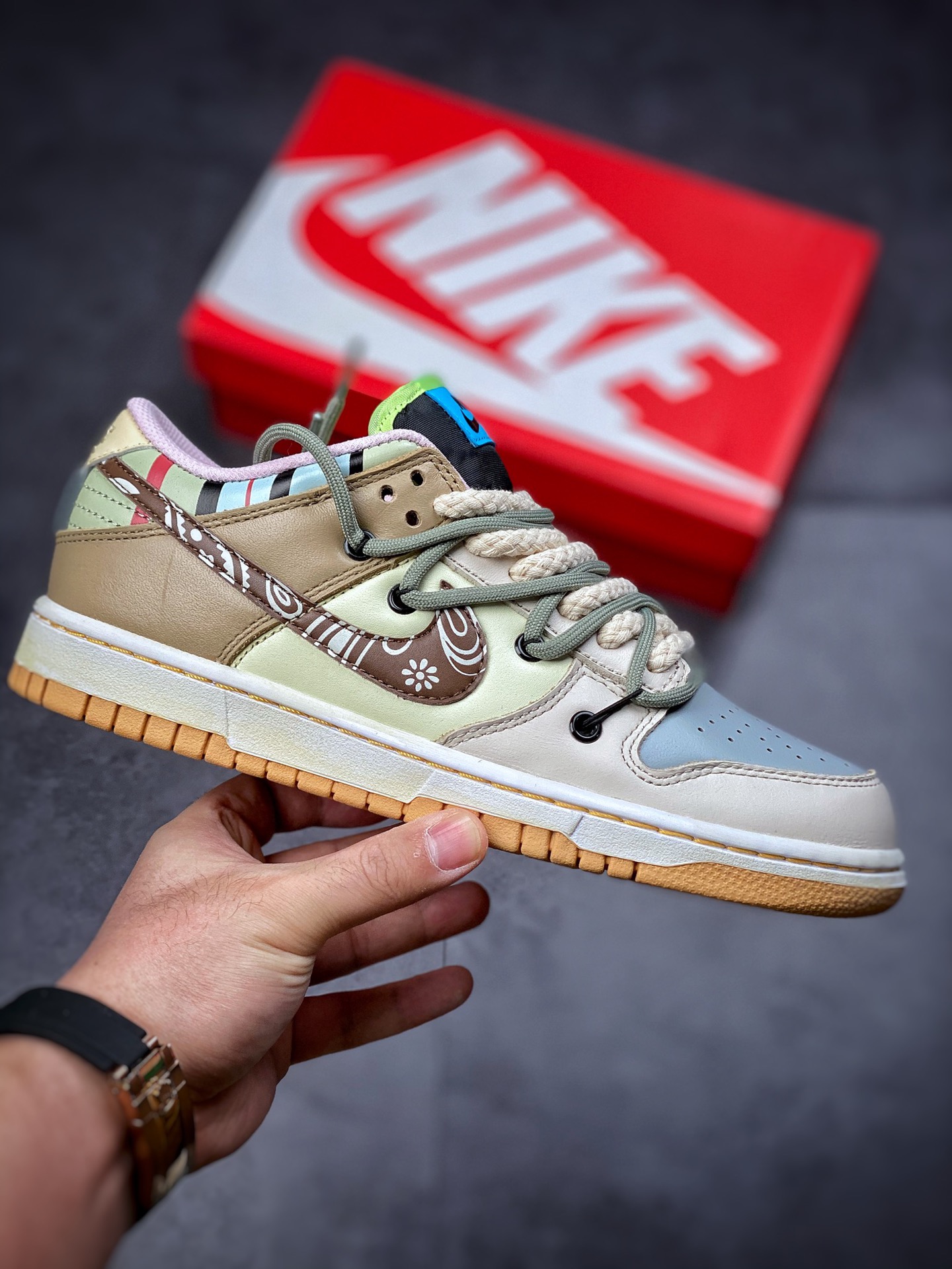 360 Nike Dunk SB Low 卡其 腰果花纯原版本解构鞋带 DH0952-001