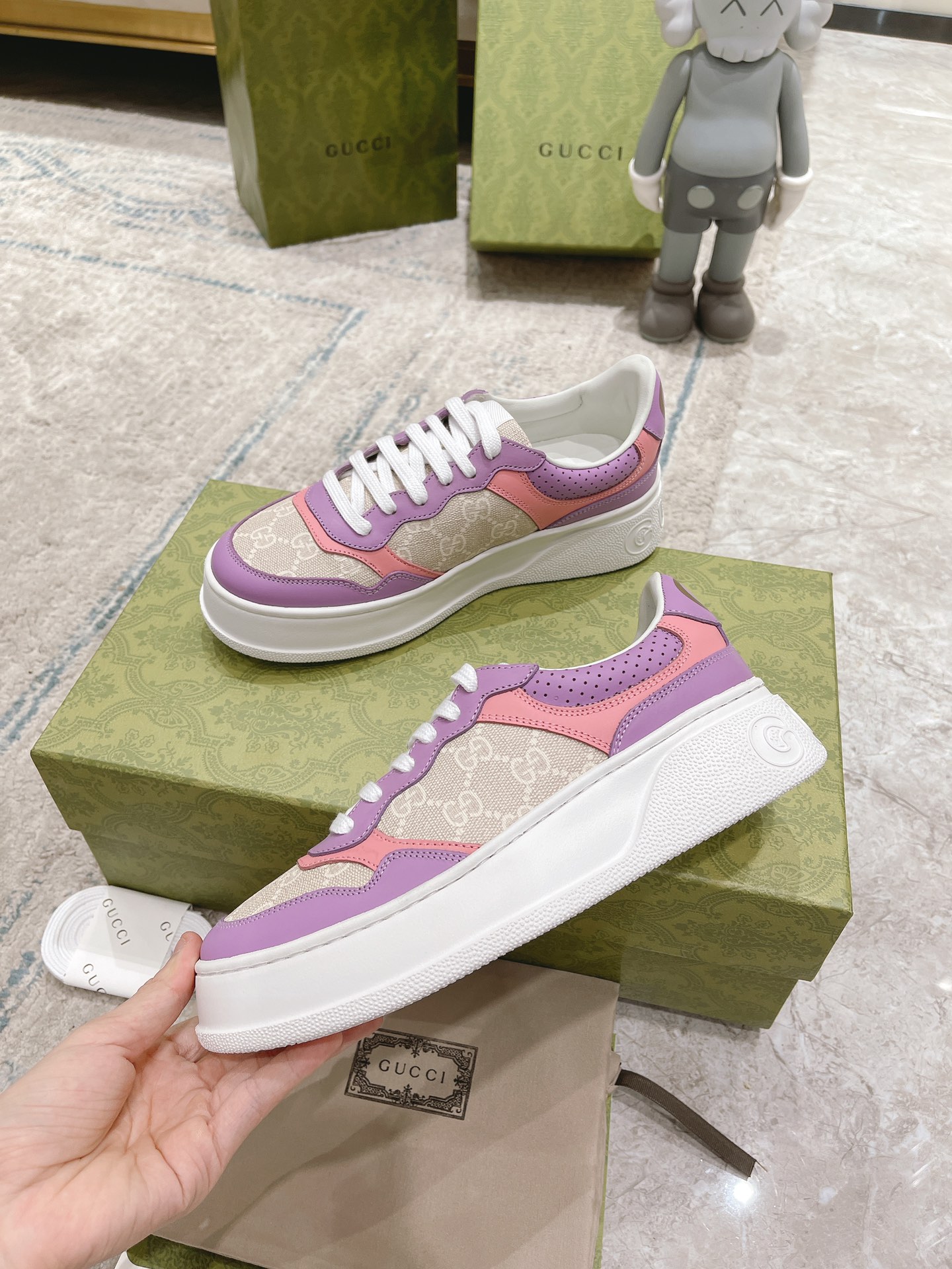 versión superior del nuevo color. ¡Toda la red debut Gucci Gucci fondo grueso zapatos blancos, compr