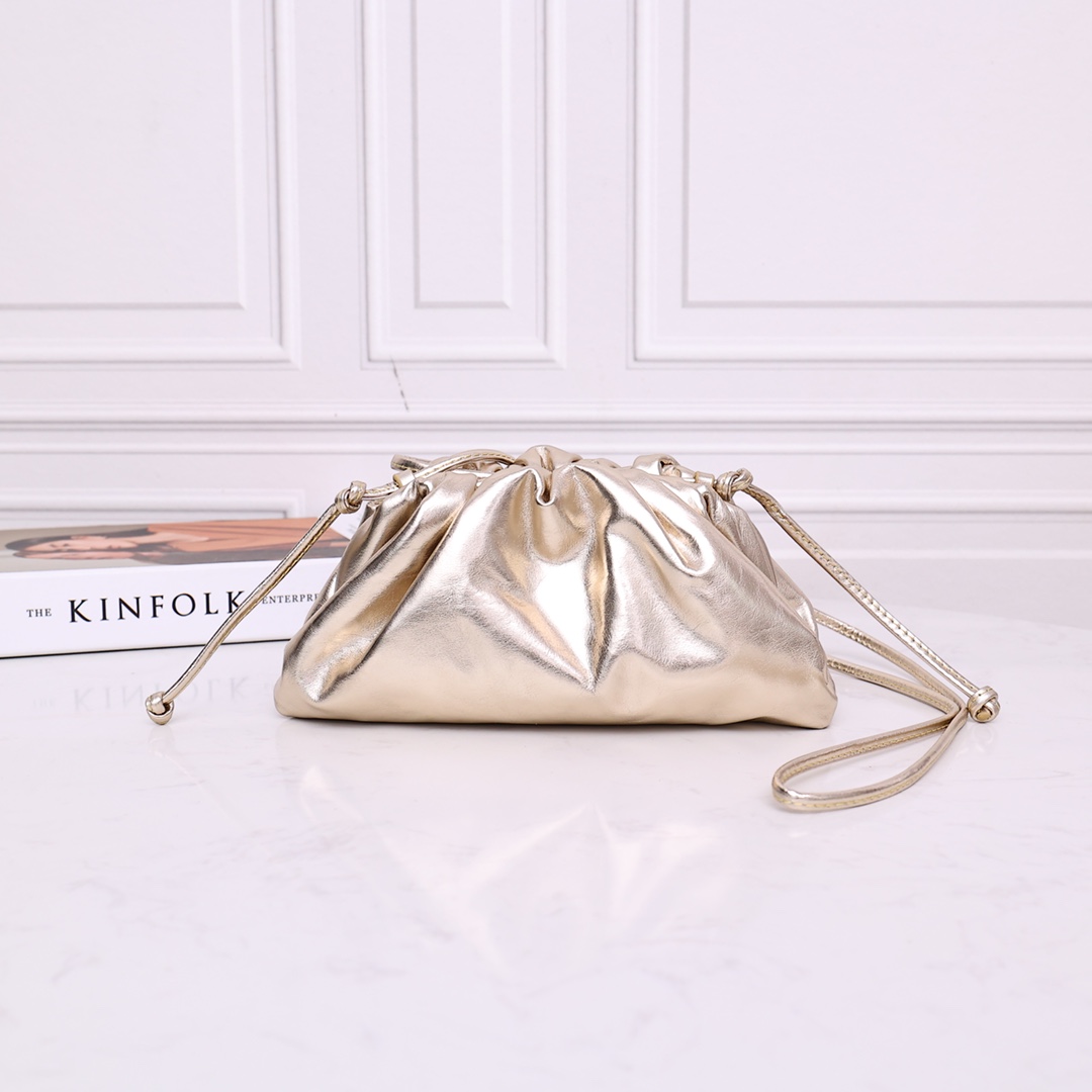 Bottega Veneta The Pouch Cloud Bag Intrecciato Light Gold