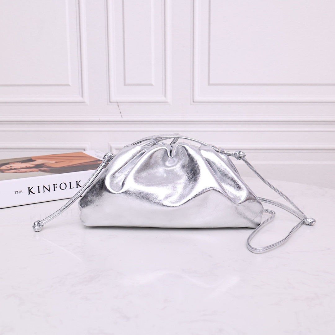 Bottega Veneta Cloud Bag Intrecciato Silver Clutch
