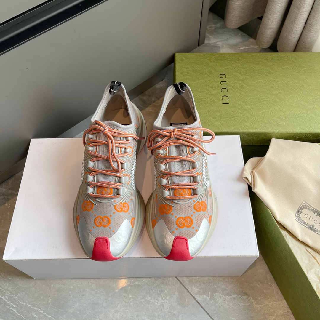 GUCCI Run sneakers gris en maille orange double G