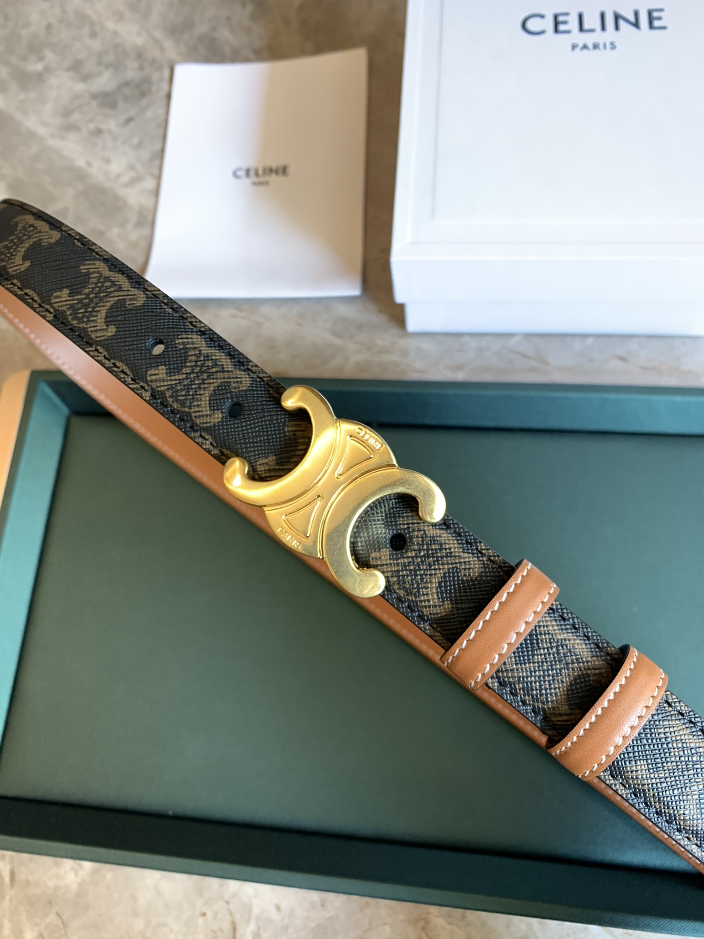 🉐️ CÉLINE 赛琳新款🆕 凯旋门腰带 TRIOMPHE 光滑小牛皮腰带 对版溜金金属件 宽2.5c