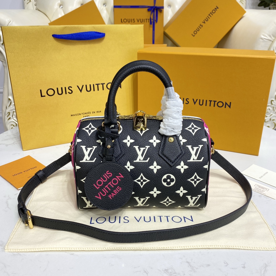 Louis Vuitton LV Speedy Bags Handbags Black Green Printing Empreinte​ Cowhide M46118