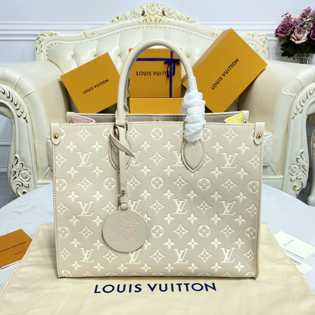 Louis Vuitton LV Onthego Bags Handbags Green Pink Printing Empreinte​ Cowhide M46128