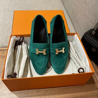 Hermes Shoes Loafers Gold Green Fall/Winter Collection Fashion
