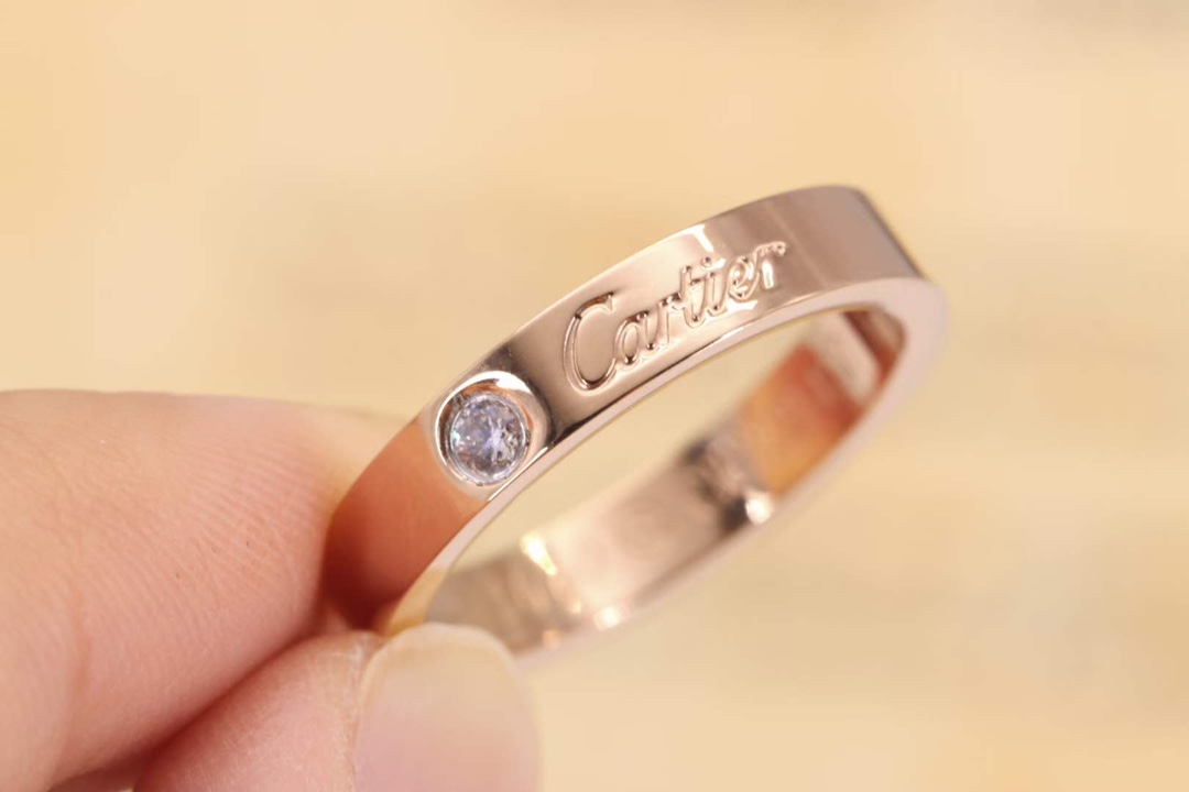 Cartier Cartier/卡地亚 窄版玫瑰金 单钻签名戒指