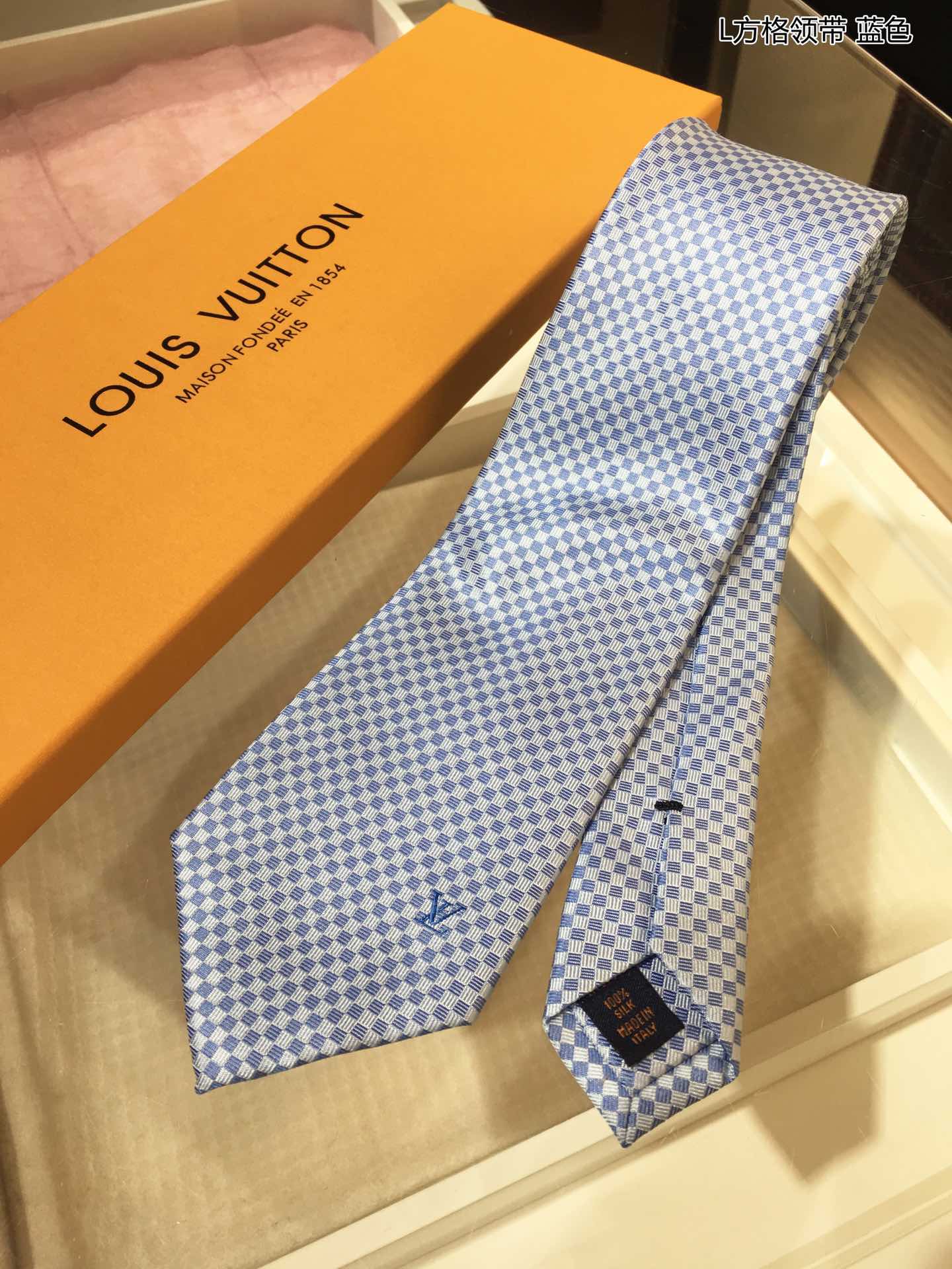 LV路易威登100%顶级提花真丝L方格领带