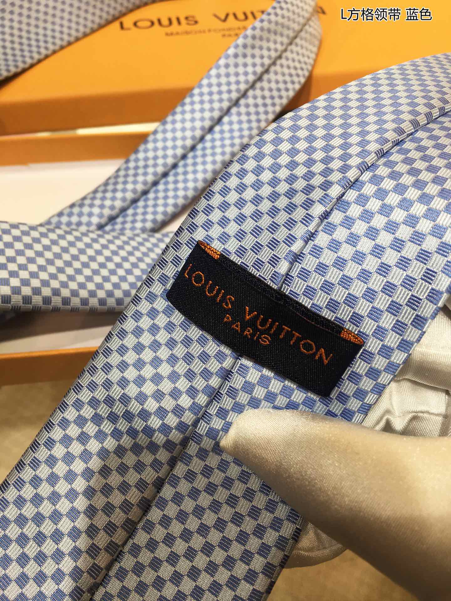 LV路易威登100%顶级提花真丝L方格领带