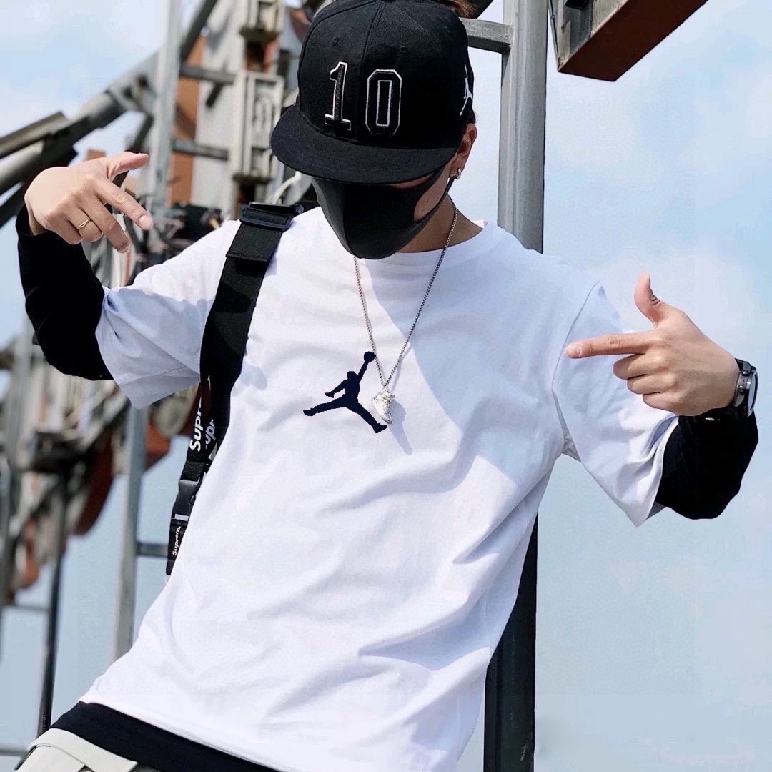 Air Jordan Roupa Camiseta Preto Branco Algodão Manga Curta