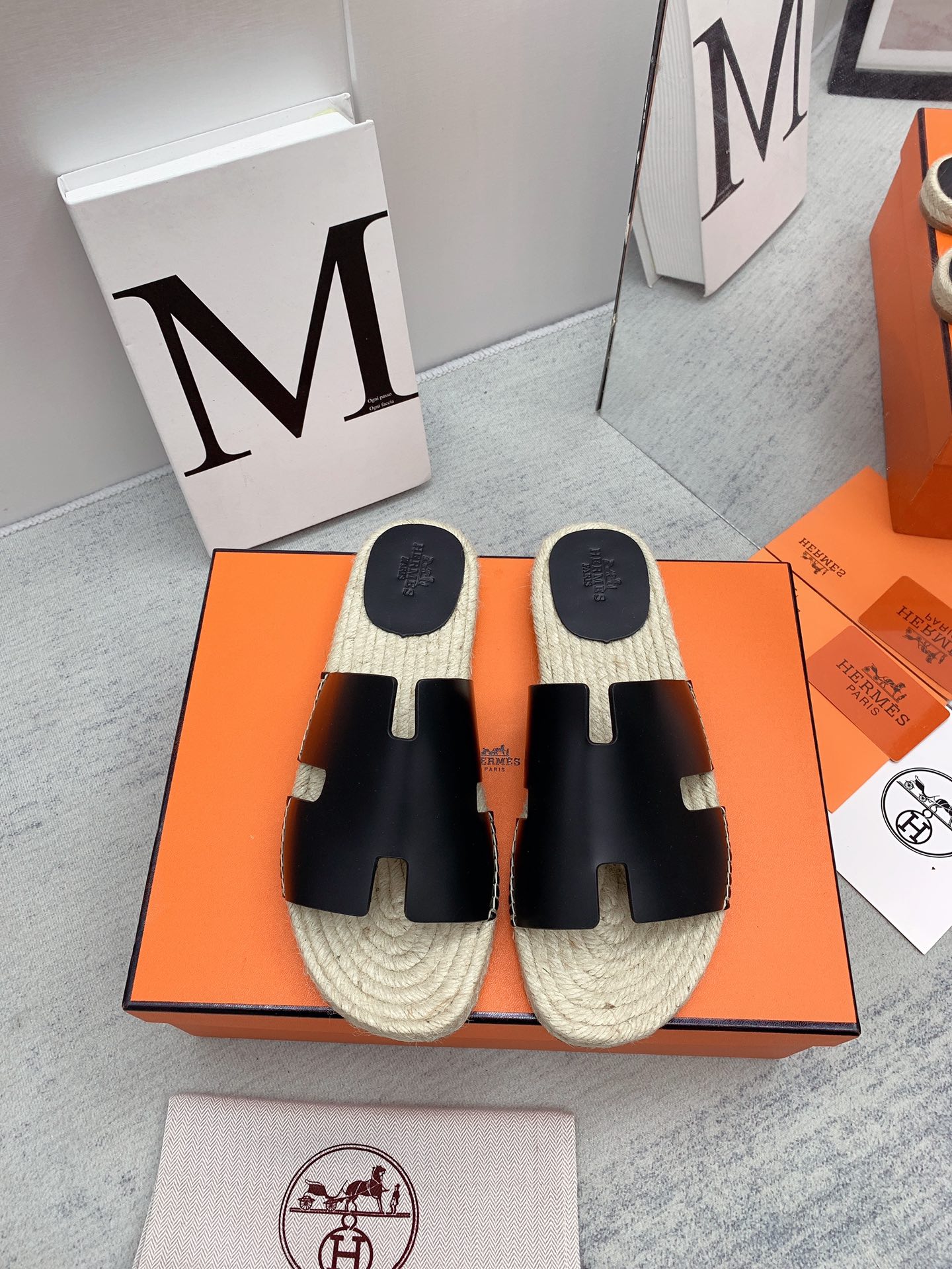 Hermes Zapatos Pantuflas AAAA personalizar
 Cuero de vaca Dermis Cuerda cáñamo Tejido paja