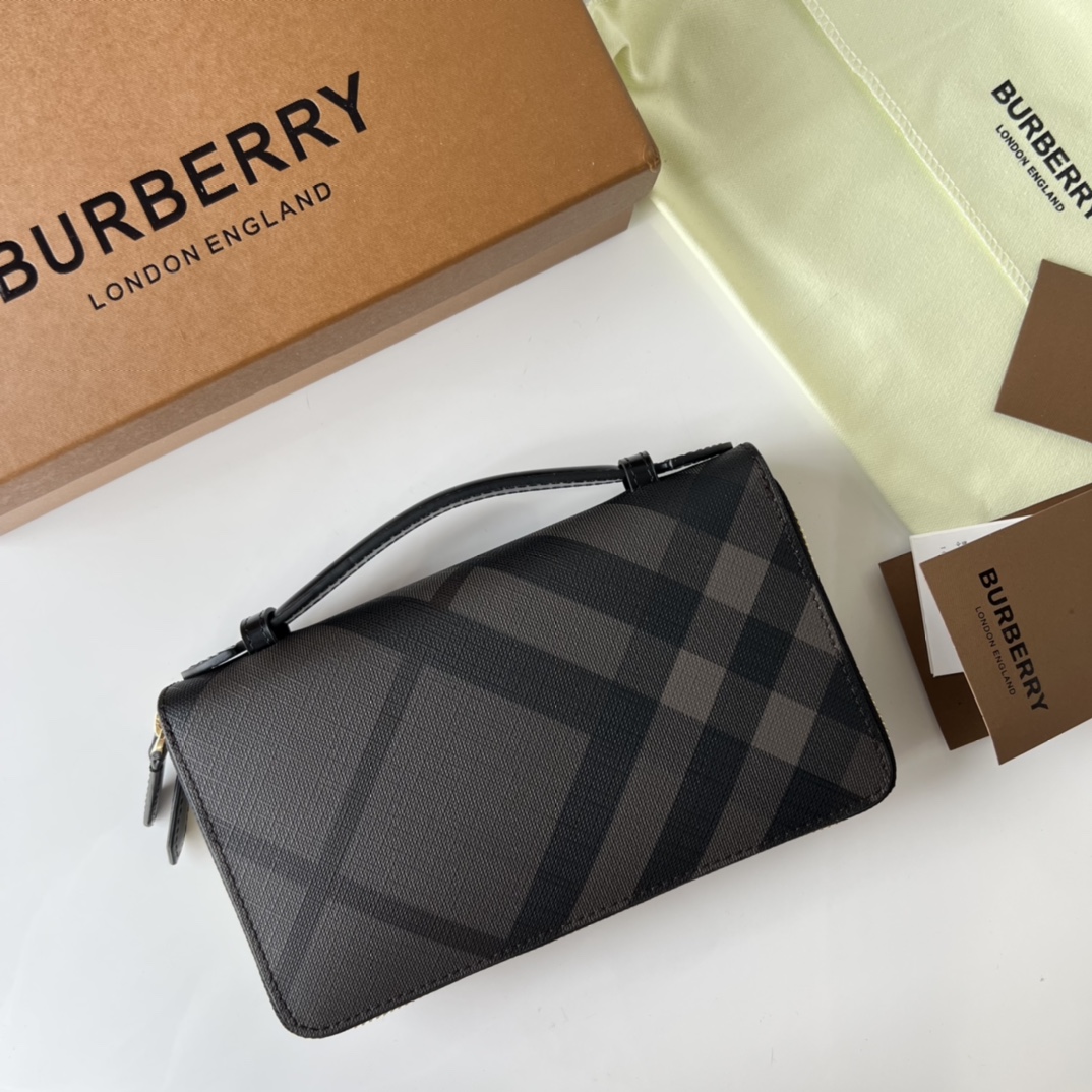 [Burberry Wallets]London plaid double zipper clutch bag [B] Original original