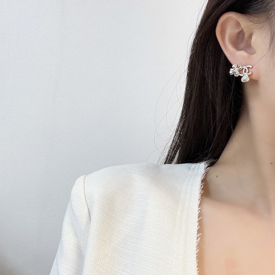 新款☑️CHANEL香奈儿金色双c四叶草爱心耳钉耳环