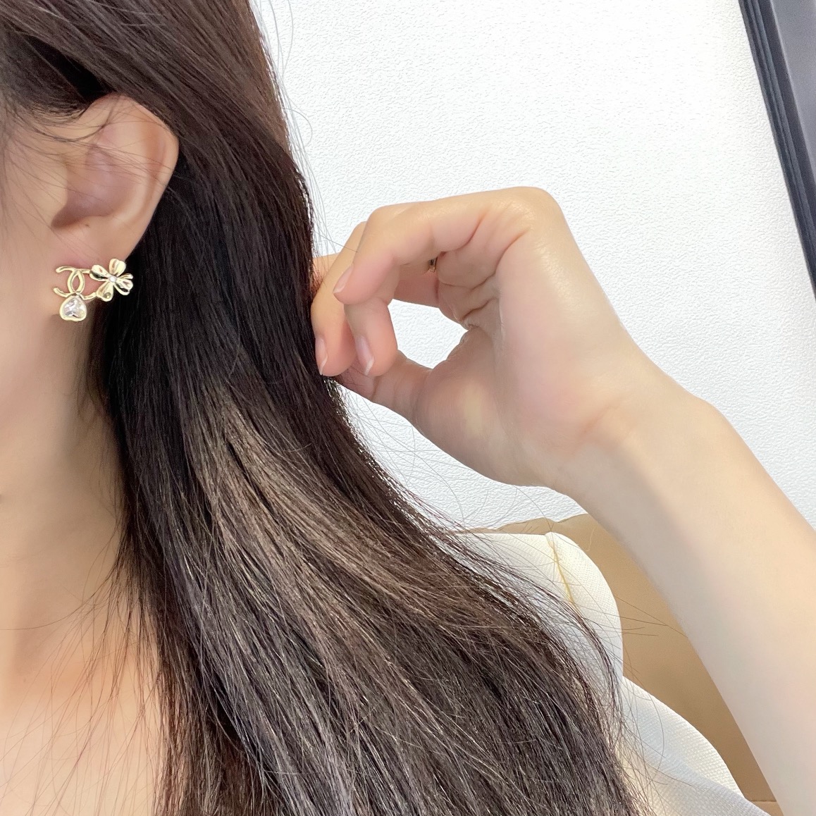 新款☑️CHANEL香奈儿金色双c四叶草爱心耳钉耳环